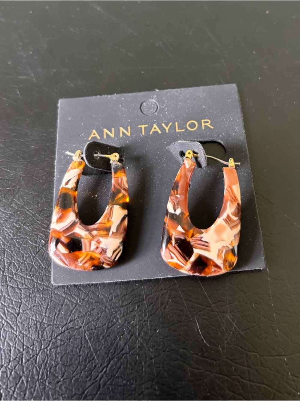 Ann Taylor Marbled Tortoiseshell Hoop Earrings - Brown & Cream